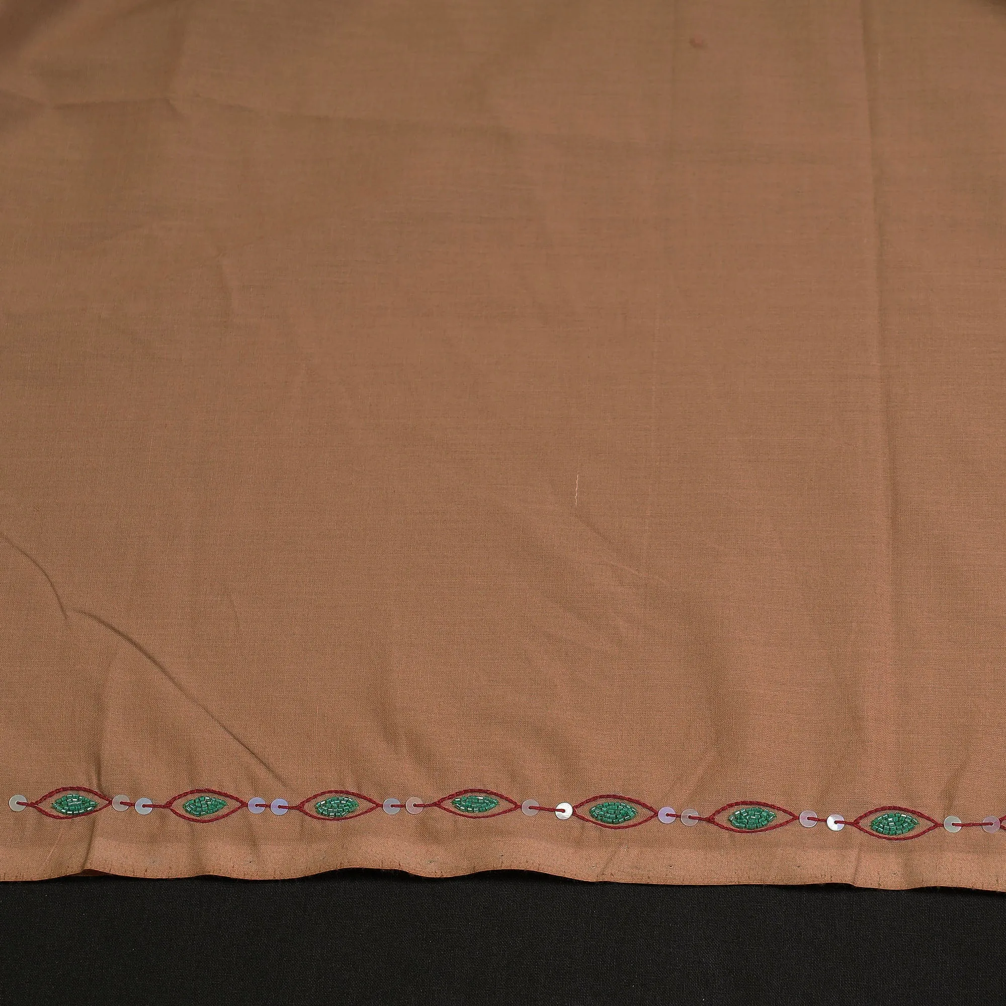 Brown - Hand Embroidery Plain Cotton Kurta Material - 3 Meter