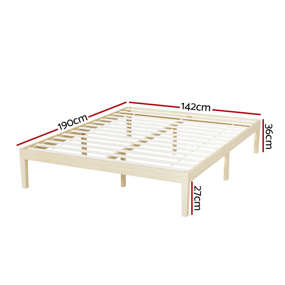 Bruno Minimalist Double Solid Pinewood Bed Frame