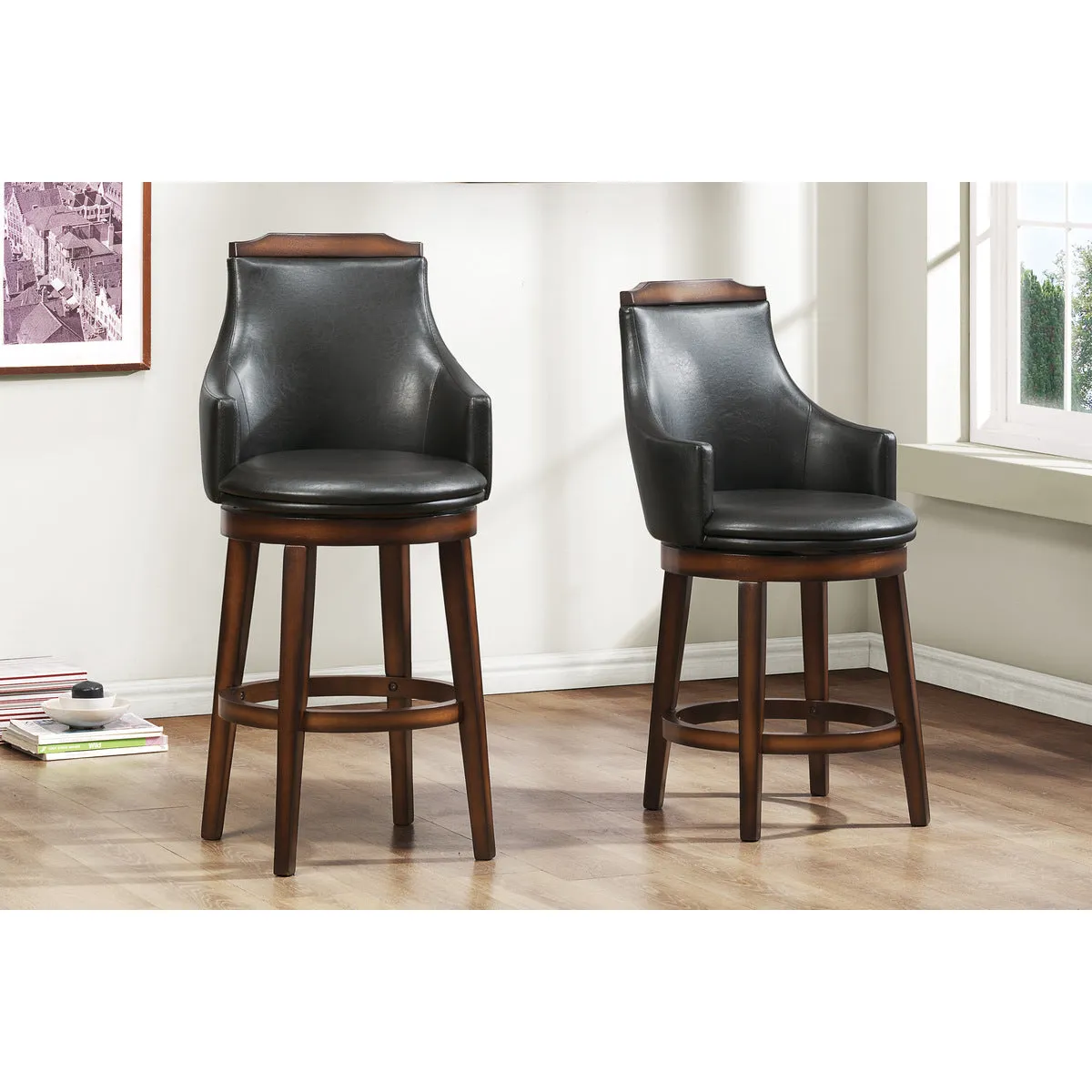 Burnished Oak Swivel Pub Chair - 29" - Set of 2