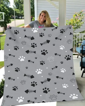 Cat Paws & Fish Bones Plush Blanket