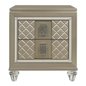 Champagne Metallic Night Stand with Embossed Drawer Fronts