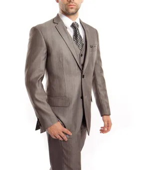 Classic Solid Textured Grey Suit with Vest