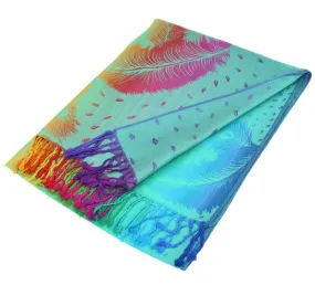 Colorful Peacock Feathers Pashmina Scarf Shawls 050