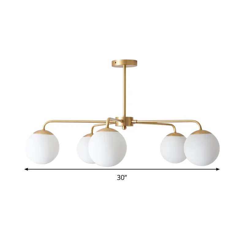 Contemporary Milky Glass Chandelier - 5 Head Brass Ceiling Light