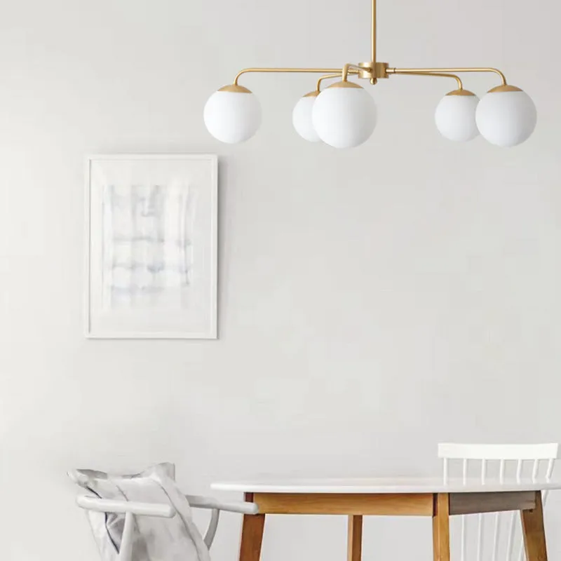 Contemporary Milky Glass Chandelier - 5 Head Brass Ceiling Light