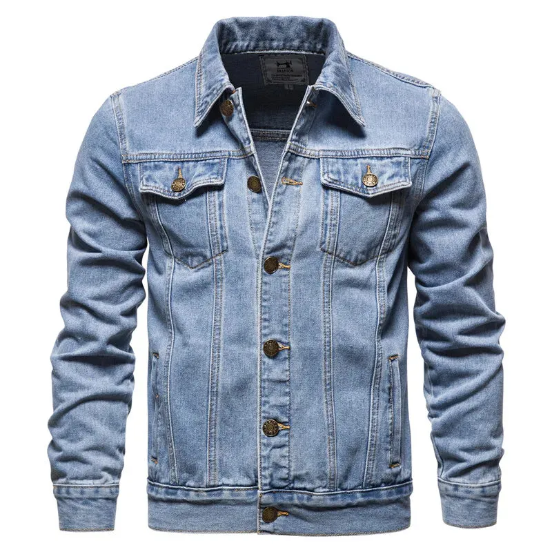 Cotton Denim Jacket Men Casual Solid Color Lapel Single Breasted Jeans Jacket Men Autumn Slim Fit Quality Mens Jackets