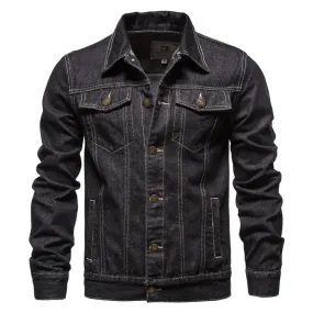 Cotton Denim Jacket Men Casual Solid Color Lapel Single Breasted Jeans Jacket Men Autumn Slim Fit Quality Mens Jackets