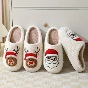 Cozy Christmas Slippers - Soft Plush Shoes with Adorable Cartoon Pattern Design, Vibrant Santa Claus and Reindeer Print, Ultra Cozy and Warm for Cold Winter Nights, Fuzzy Texture for Added Comfort, Perfect for Winter Season