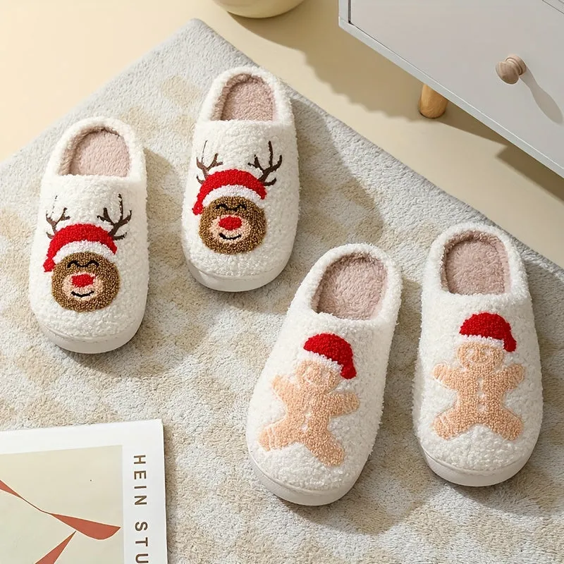 Cozy Christmas Slippers - Soft Plush Shoes with Adorable Cartoon Pattern Design, Vibrant Santa Claus and Reindeer Print, Ultra Cozy and Warm for Cold Winter Nights, Fuzzy Texture for Added Comfort, Perfect for Winter Season