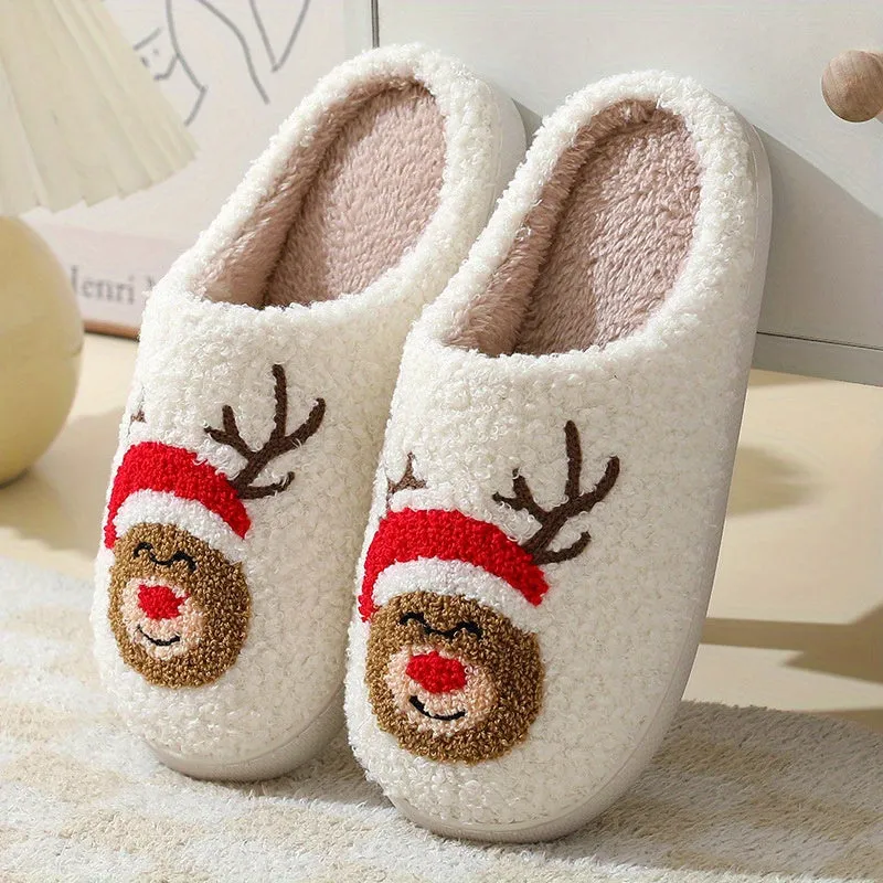 Cozy Christmas Slippers - Soft Plush Shoes with Adorable Cartoon Pattern Design, Vibrant Santa Claus and Reindeer Print, Ultra Cozy and Warm for Cold Winter Nights, Fuzzy Texture for Added Comfort, Perfect for Winter Season