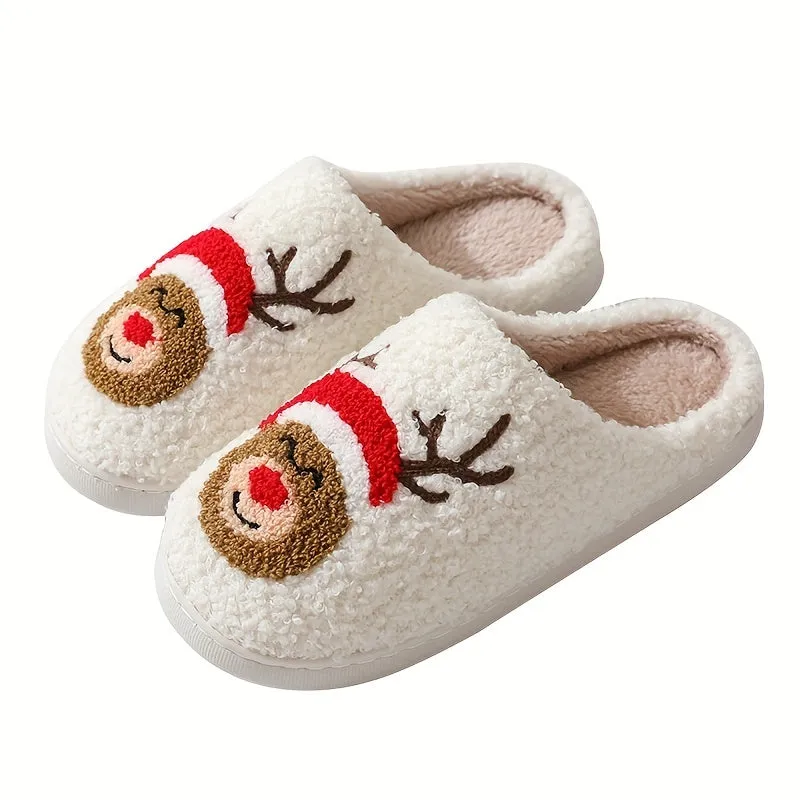 Cozy Christmas Slippers - Soft Plush Shoes with Adorable Cartoon Pattern Design, Vibrant Santa Claus and Reindeer Print, Ultra Cozy and Warm for Cold Winter Nights, Fuzzy Texture for Added Comfort, Perfect for Winter Season