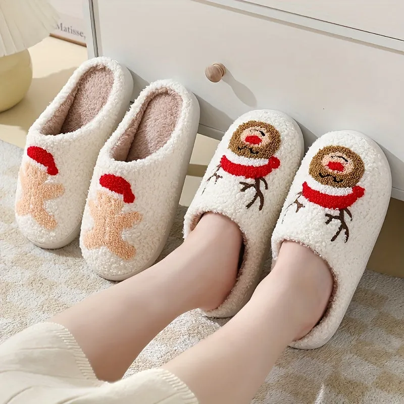 Cozy Christmas Slippers - Soft Plush Shoes with Adorable Cartoon Pattern Design, Vibrant Santa Claus and Reindeer Print, Ultra Cozy and Warm for Cold Winter Nights, Fuzzy Texture for Added Comfort, Perfect for Winter Season