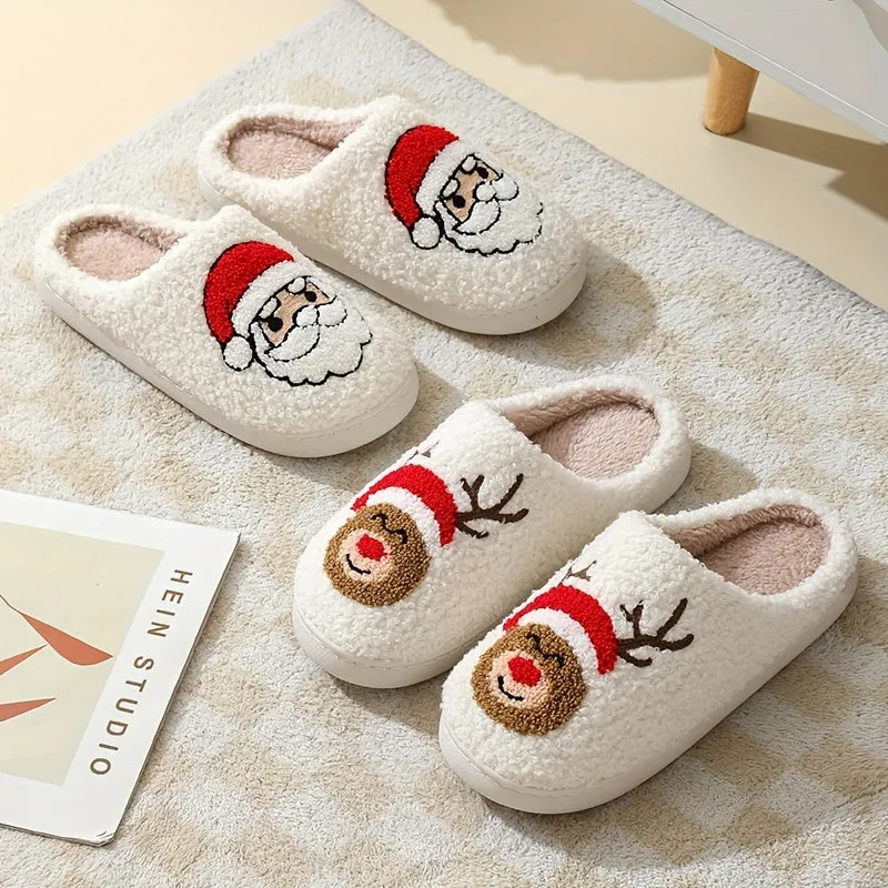 Cozy Christmas Slippers - Soft Plush Shoes with Adorable Cartoon Pattern Design, Vibrant Santa Claus and Reindeer Print, Ultra Cozy and Warm for Cold Winter Nights, Fuzzy Texture for Added Comfort, Perfect for Winter Season