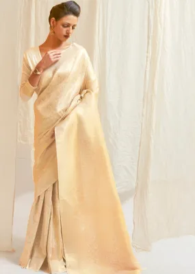 Cream White & Golden Blend Kanjivaram Silk Saree