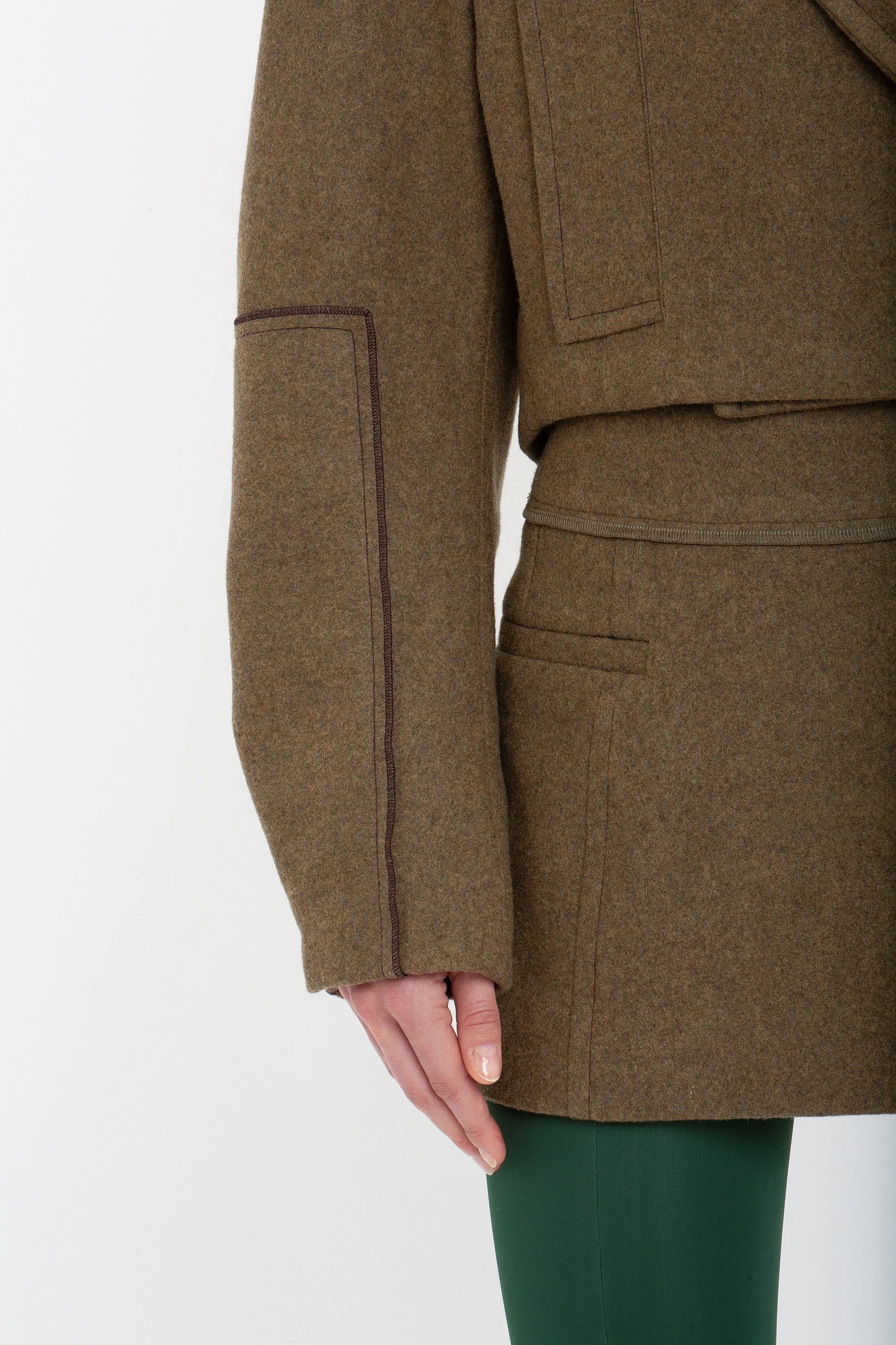 Cropped Pea Coat In Khaki