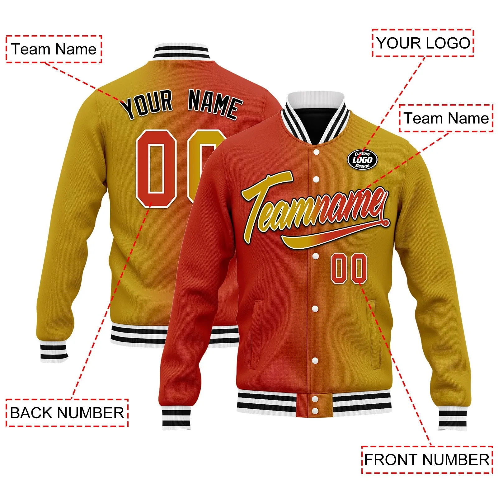 Custom Gradient Fashion Jacket Bomber Full-Snap Varsity Letterman Personalized Jacket FZ005-D028015-18