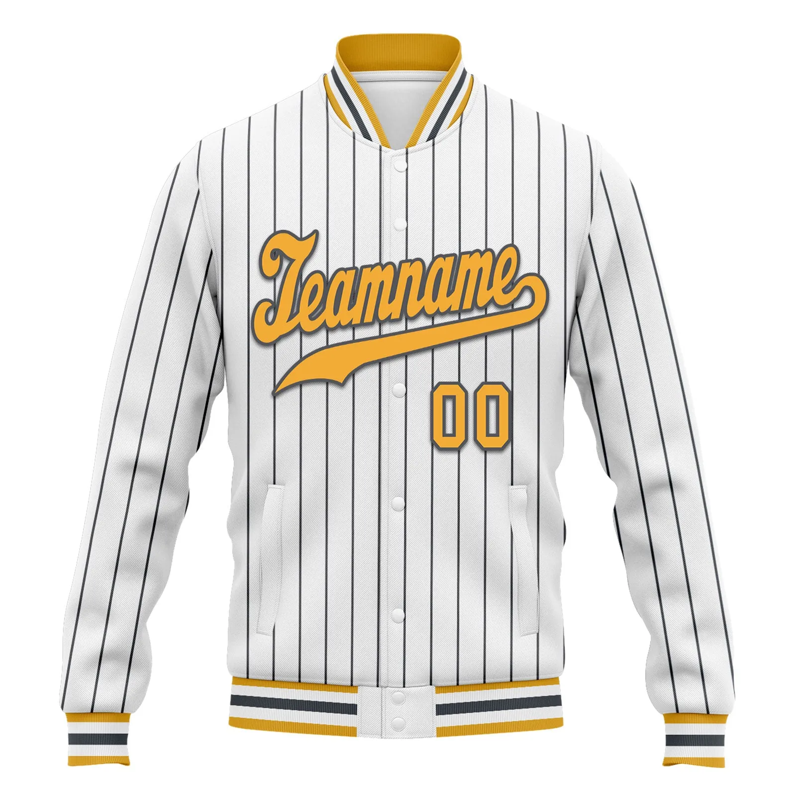 Custom White Gray Stripe Fashion Jacket Bomber Full-Snap Varsity Letterman Personalized Jacket FZ005-D020219-17