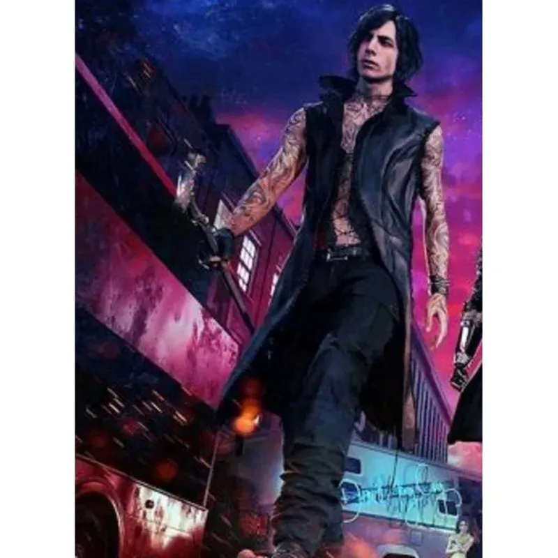 Devil May Cry 5 V Black Leather Long Coat