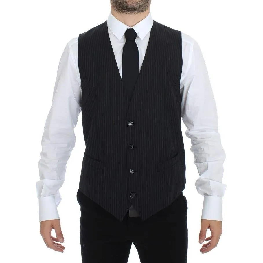 Dolce & Gabbana Elegant Gray Striped Dress Vest