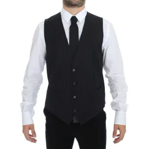 Dolce & Gabbana Elegant Gray Striped Dress Vest