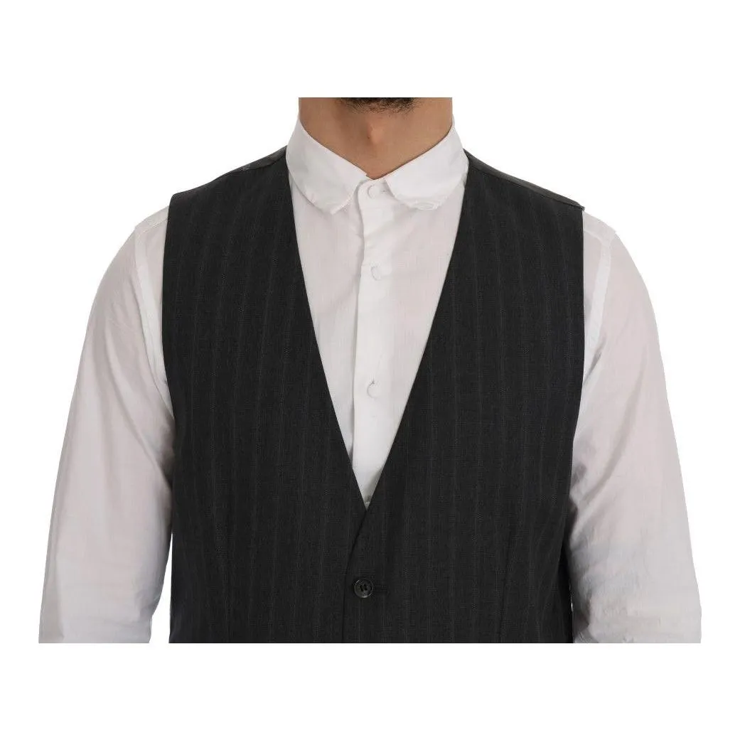 Dolce & Gabbana Elegant Gray Striped Single Breasted Vest