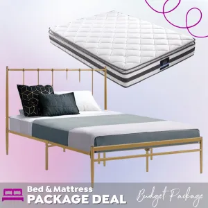 Double Package | Amor Bed Gold & Normay Series Pillow Top Mattress (Medium Firm)