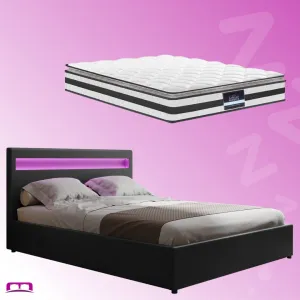 Double Package | Wanda LED Bed Black & Normay Series Pillow Top Mattress (Medium Firm)