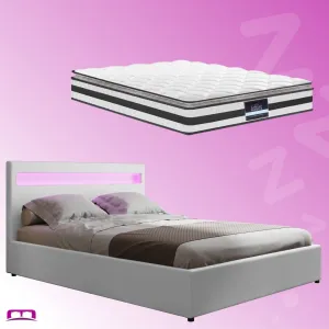 Double Package | Wanda LED Bed White & Normay Series Pillow Top Mattress (Medium Firm)