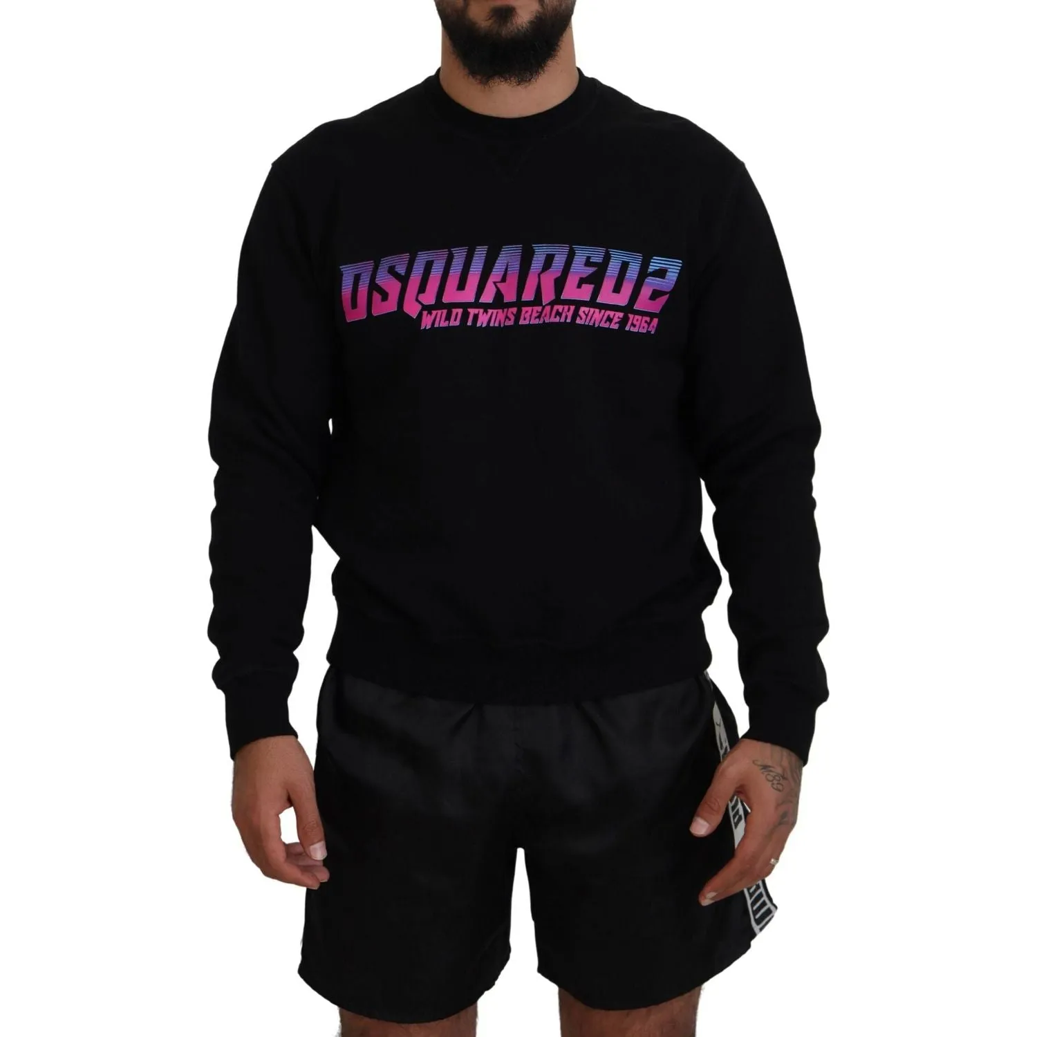 Dsquared² Black Logo Print Long Sleeves Men Pullover Sweater