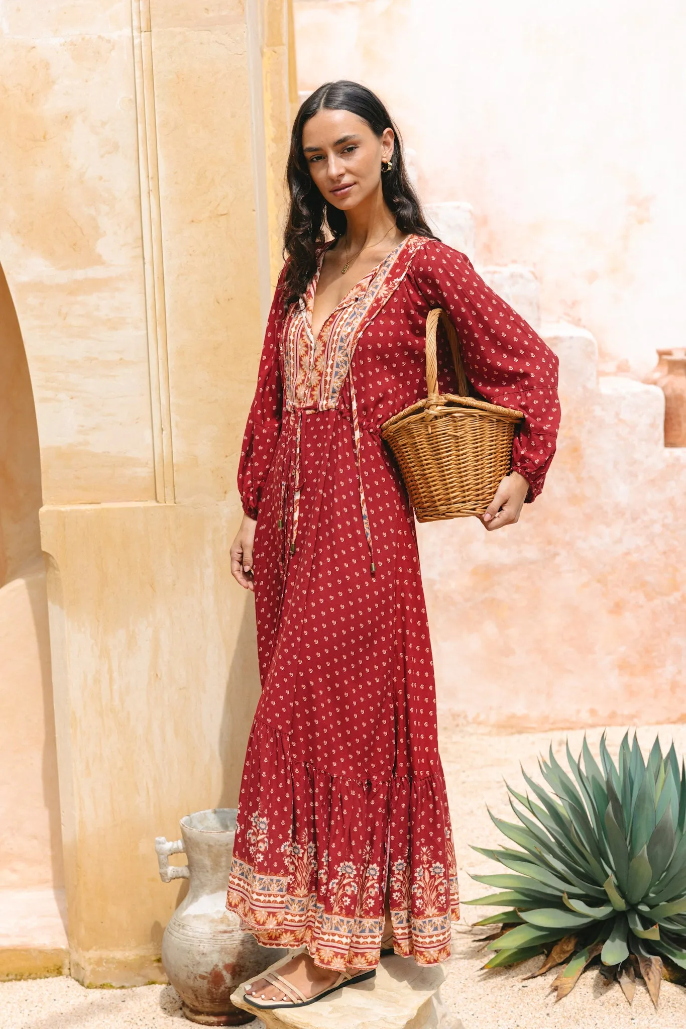 Ember Red Boho Button Down Maxi Dress