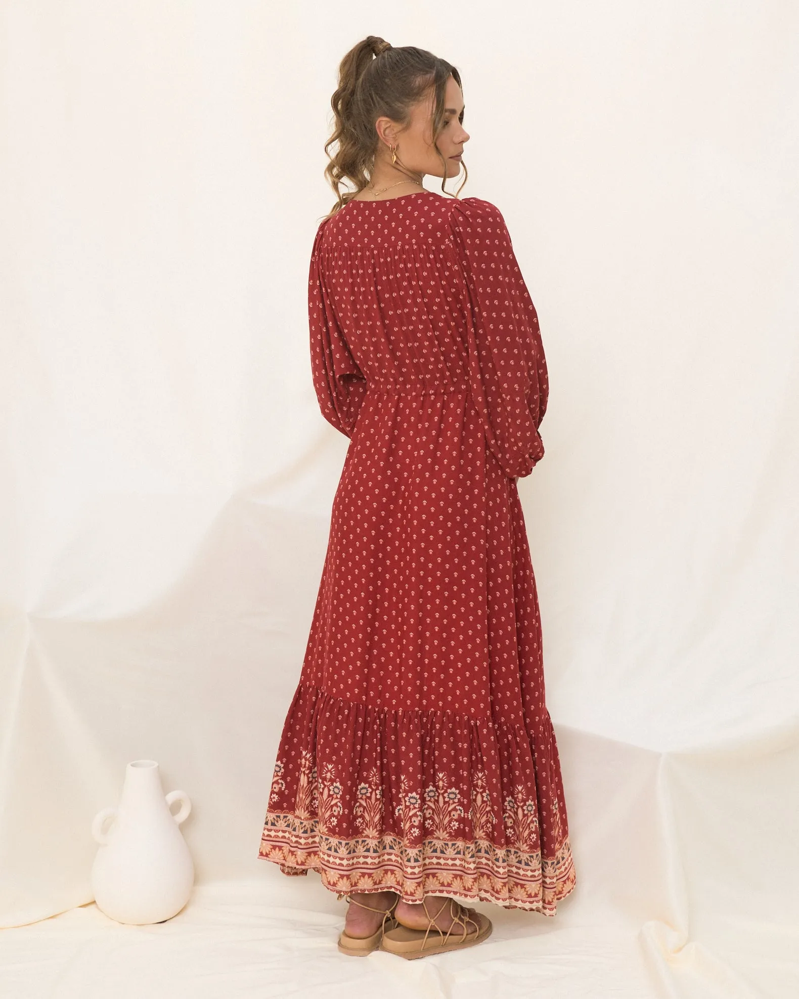 Ember Red Boho Button Down Maxi Dress