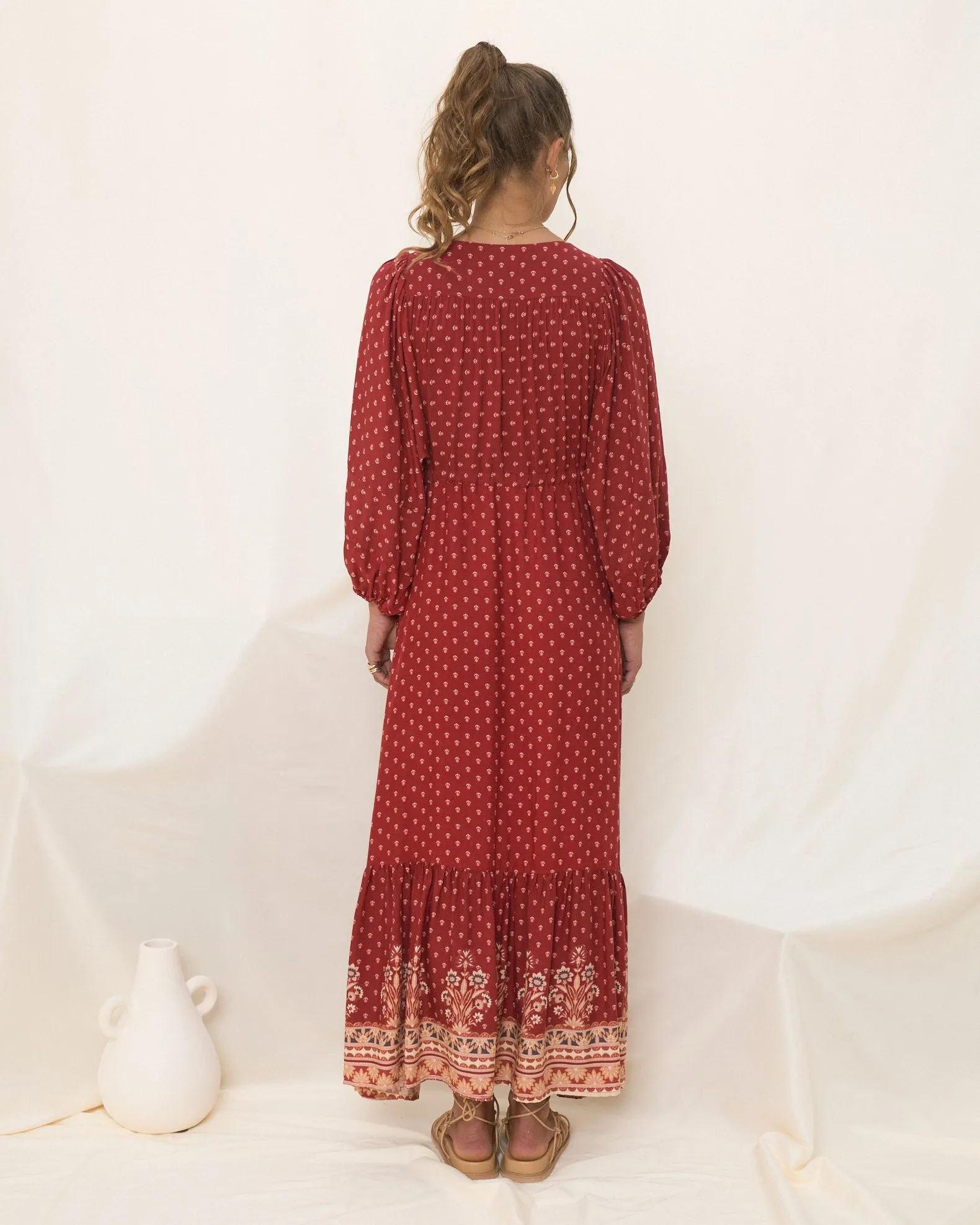 Ember Red Boho Button Down Maxi Dress