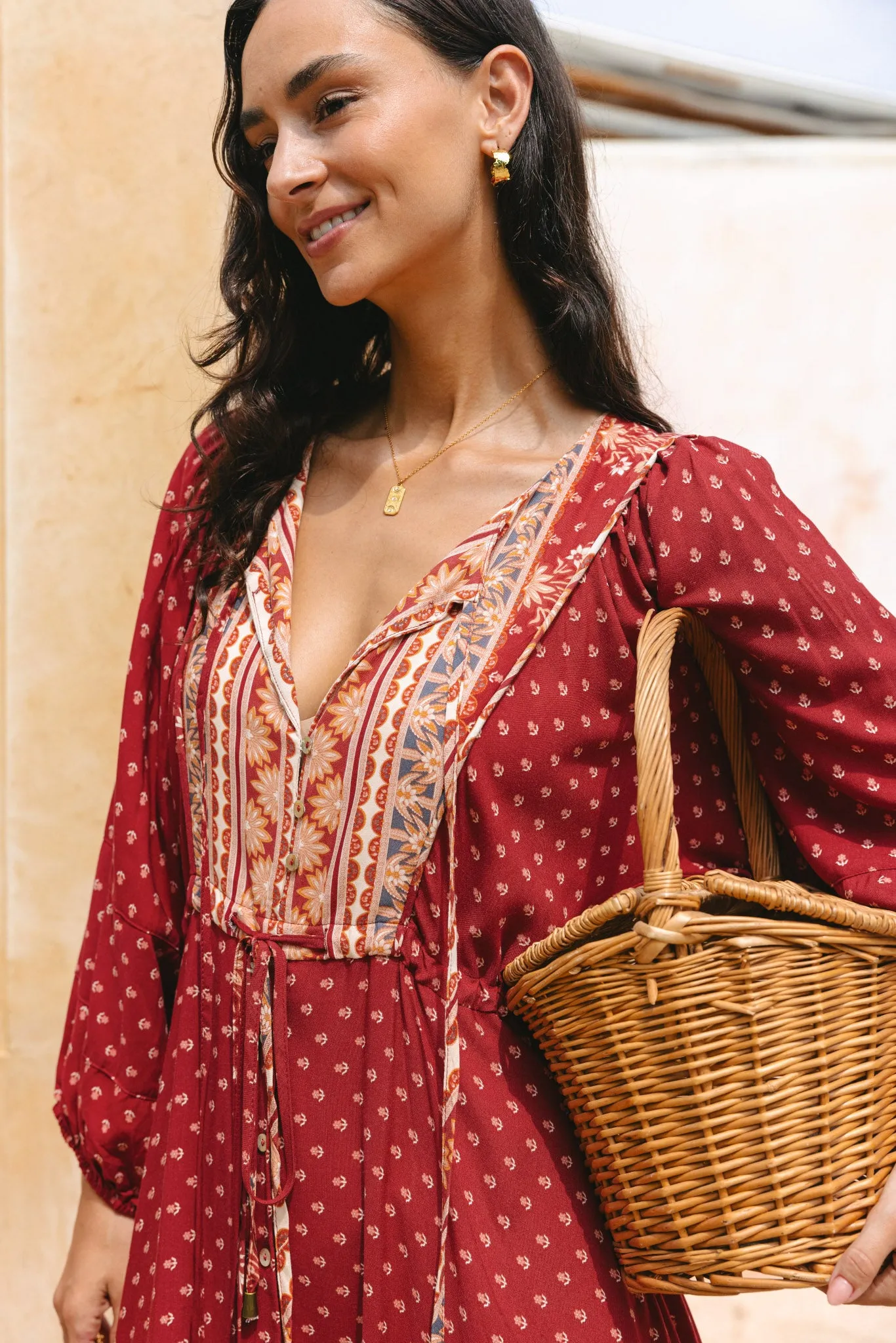 Ember Red Boho Button Down Maxi Dress