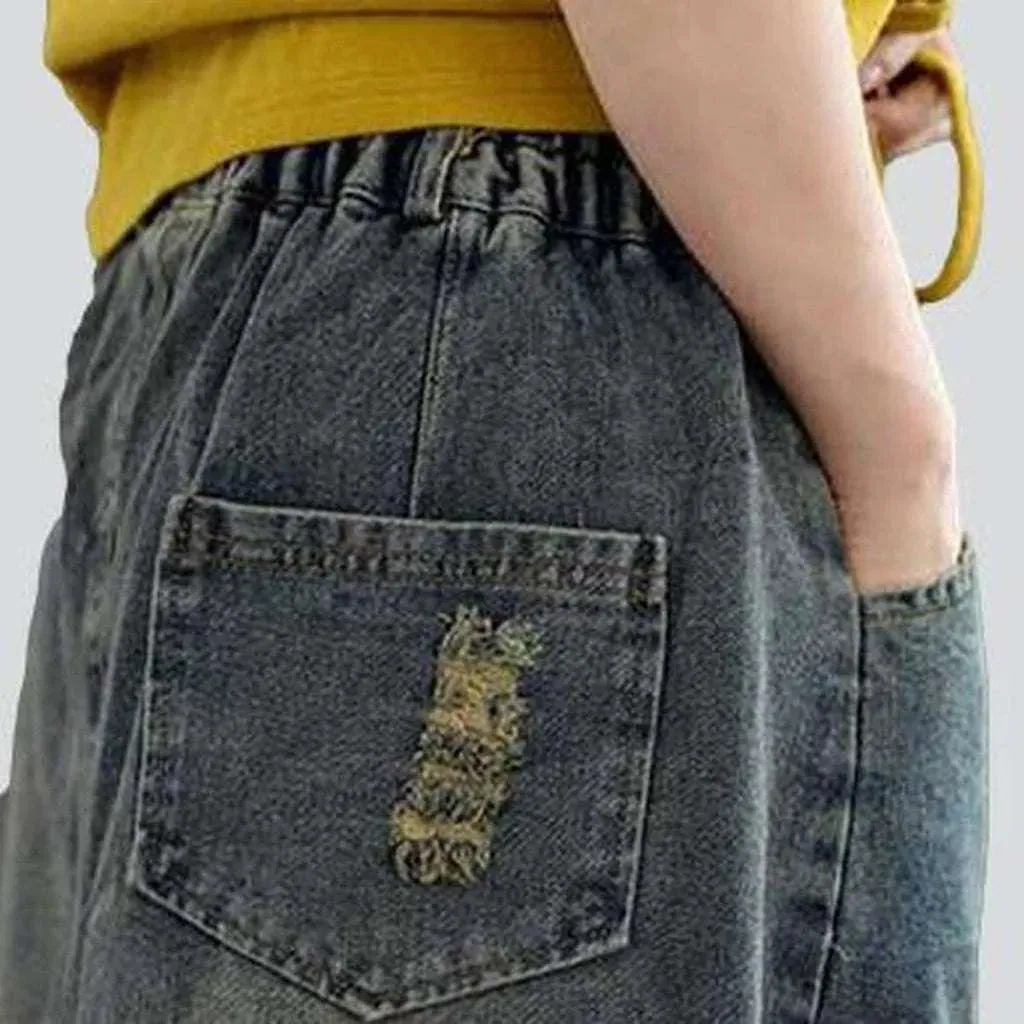 Embroidered ripped women's denim skirt