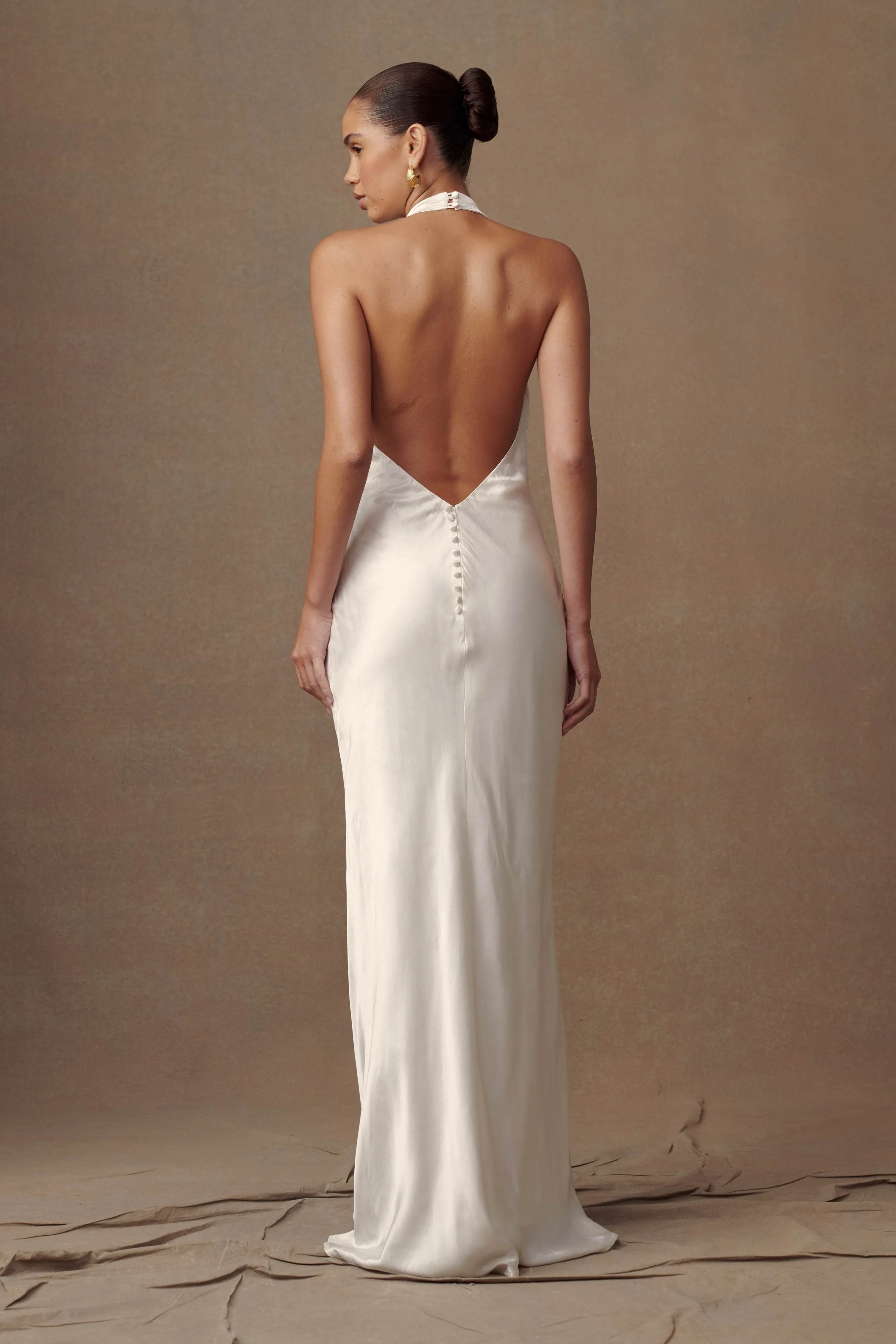 Esther Iridescent Satin Cowl Maxi Dress - Ivory