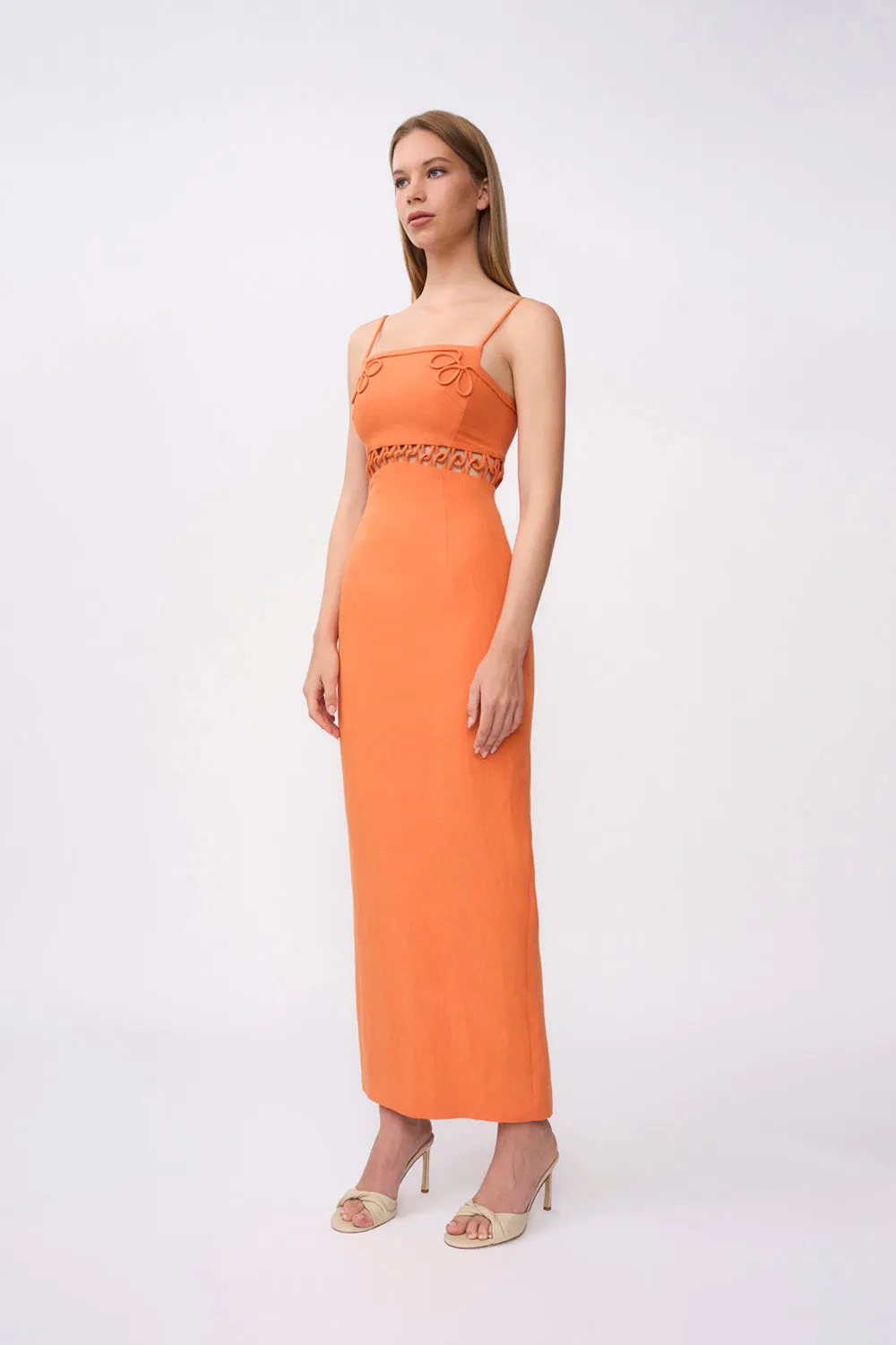 Fiamma Linen Loop Ankle Dress - Orange