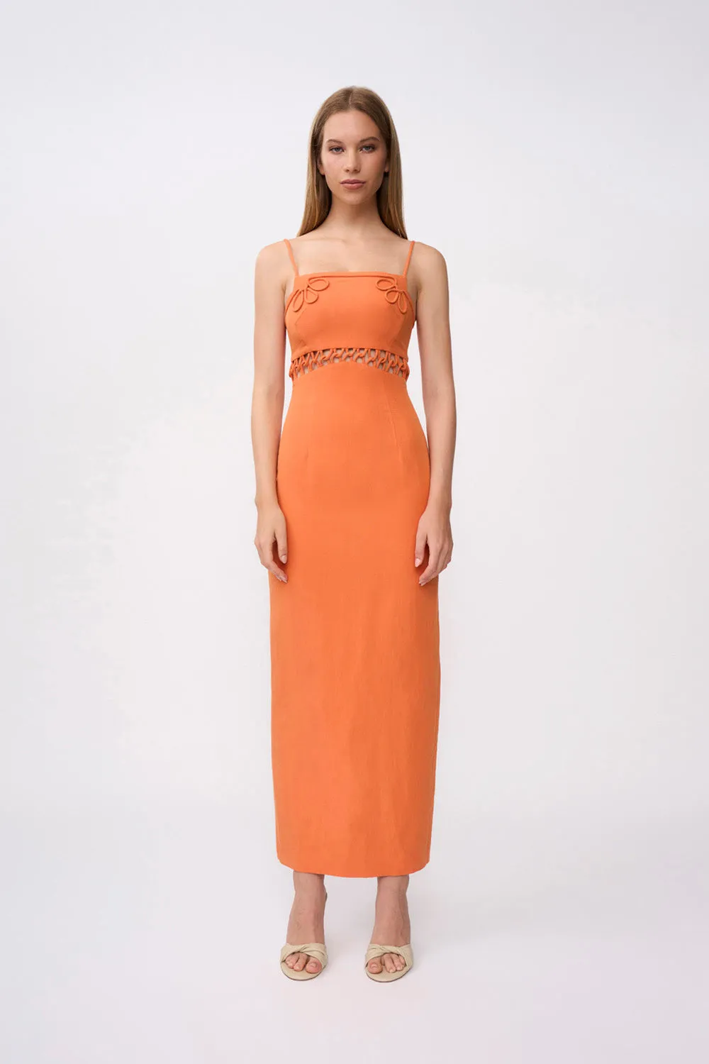 Fiamma Linen Loop Ankle Dress - Orange