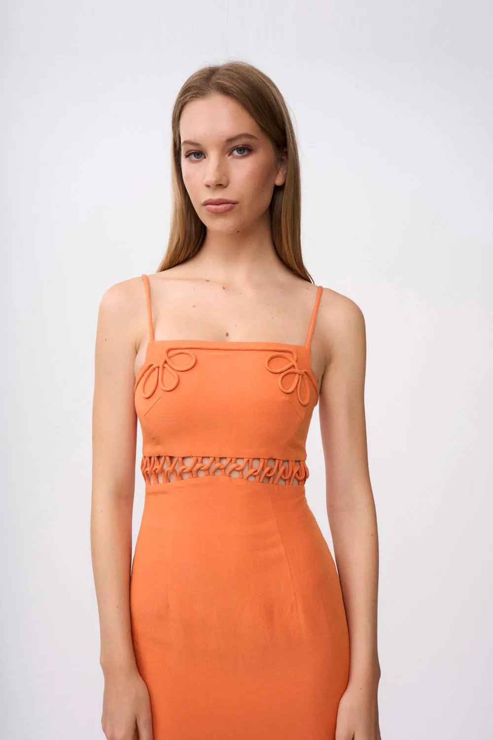 Fiamma Linen Loop Ankle Dress - Orange