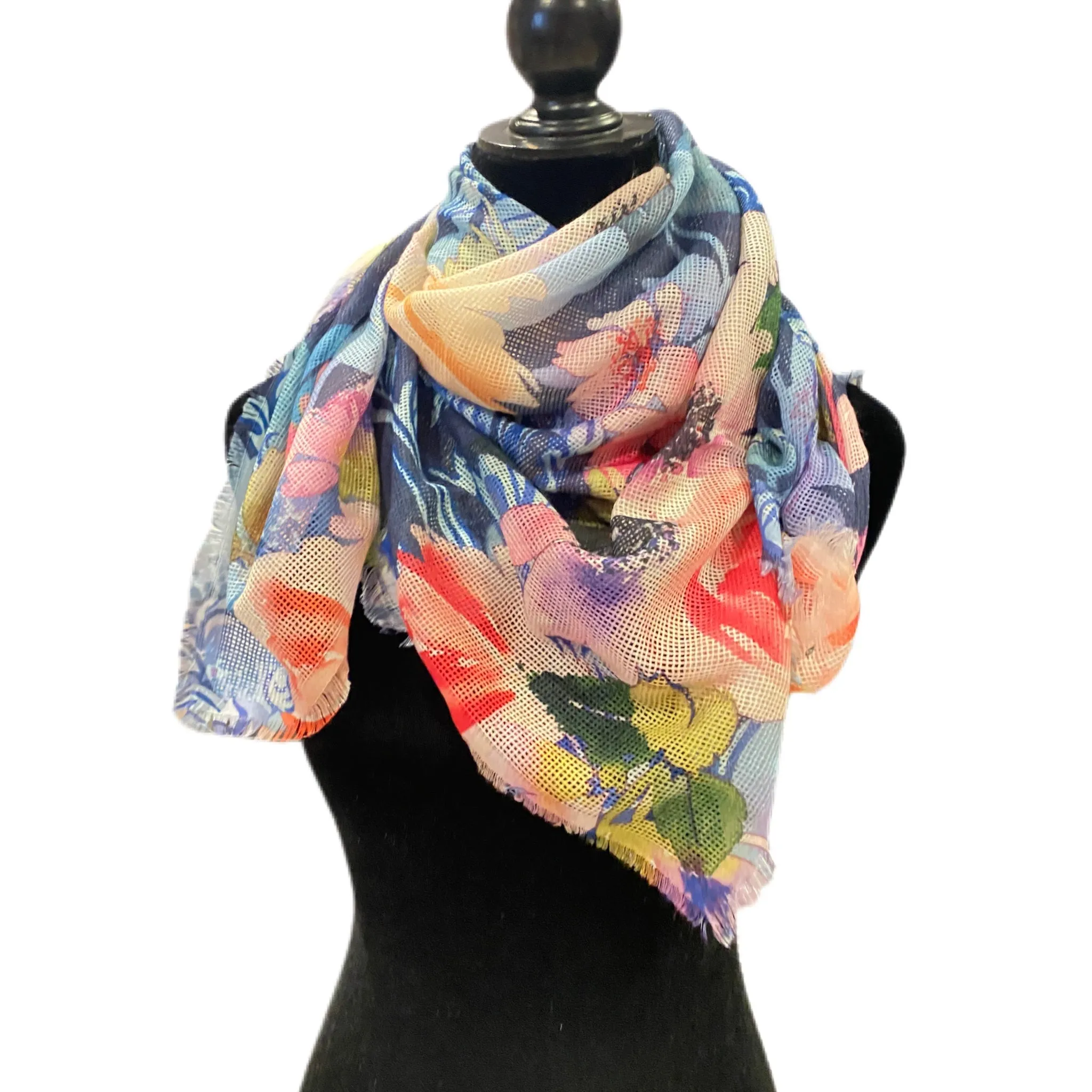 Floral Lightweight Scarf - Blue