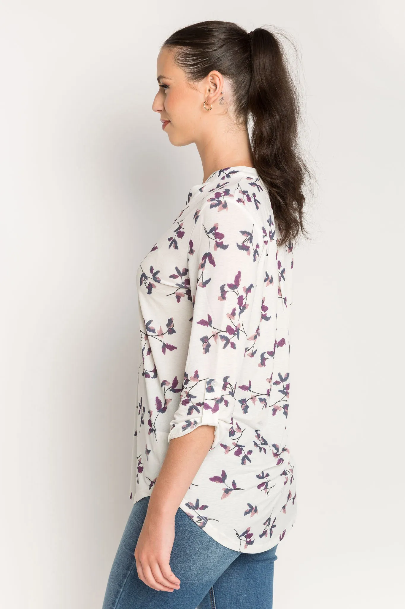 Floral Print V-Neck Long Sleeve Top