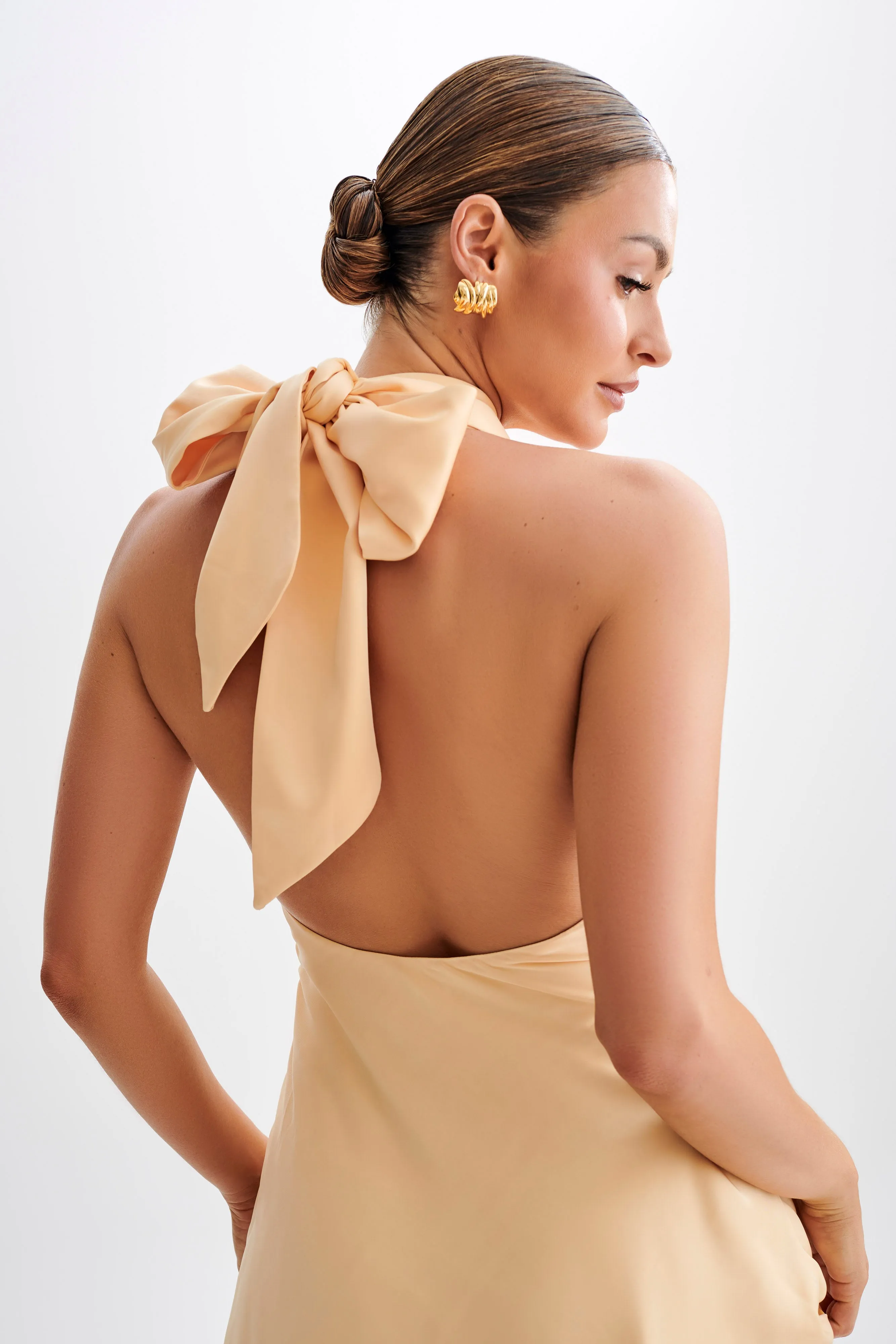 Francine Satin Halter Mini Dress - Peach