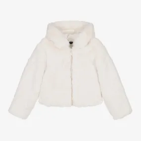 Fun & Fun Kids Girls Ivory Hooded Faux Fur Jacket