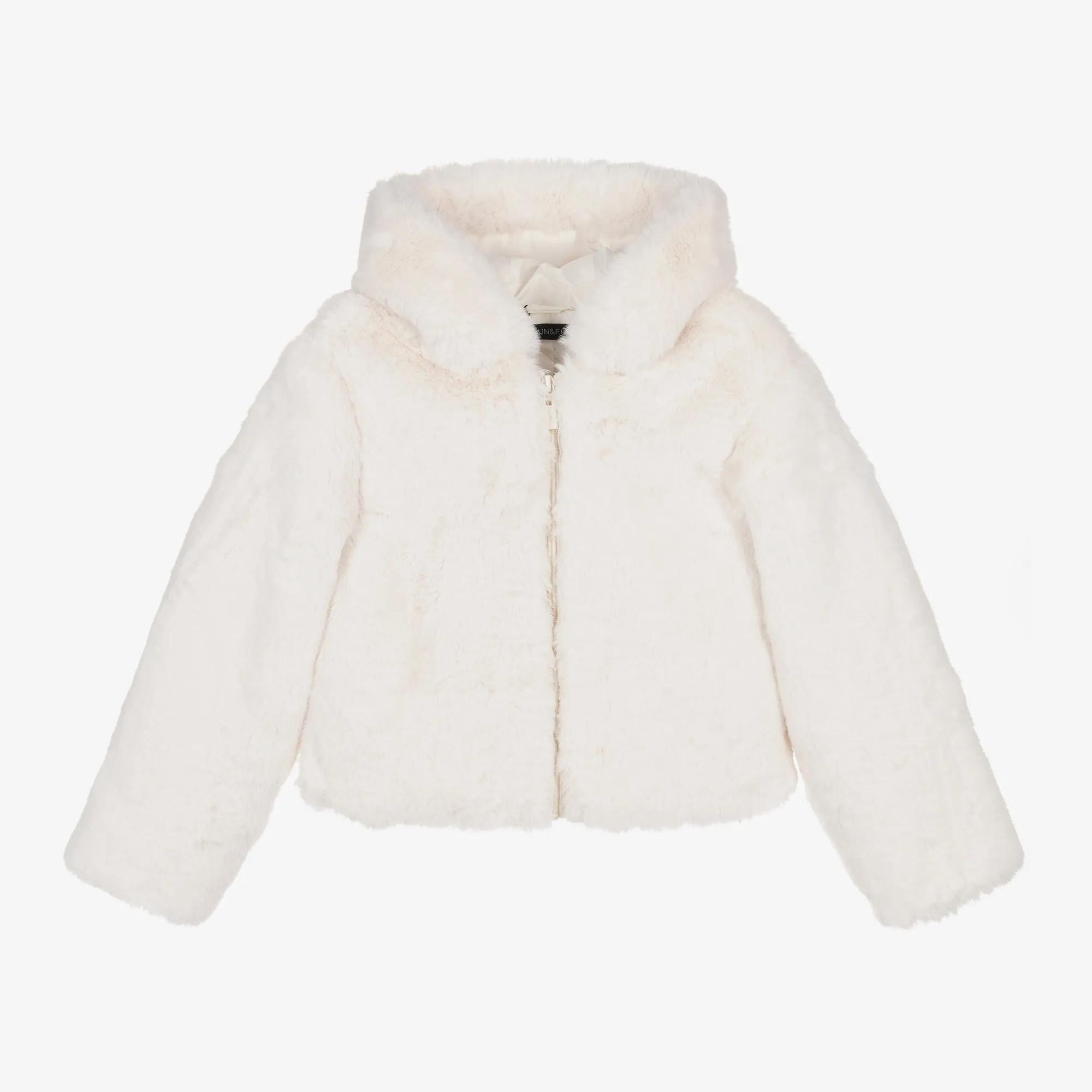 Fun & Fun Kids Girls Ivory Hooded Faux Fur Jacket