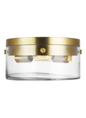 Garrett 2-Light Flush Mount in Burnished Brass