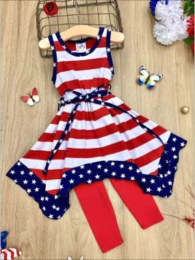 Girls 4th of July Themed Handkerchief Tunic & Capri Leggings Set