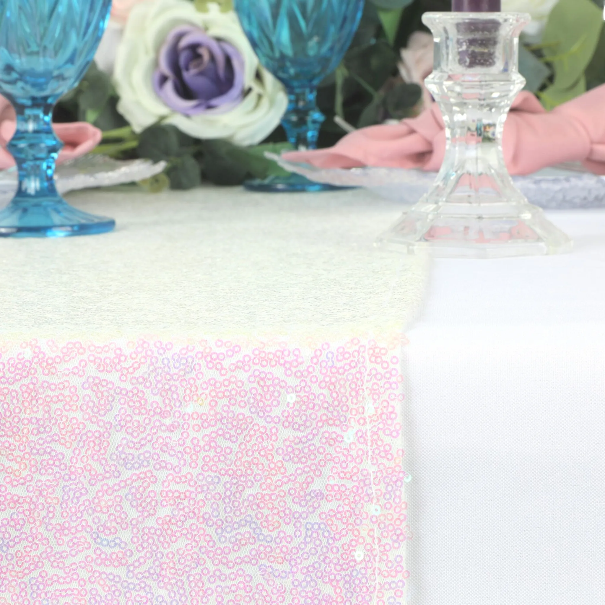 Glitz Sequin Mesh Net Table Runner 12"x108" - Iridescent White