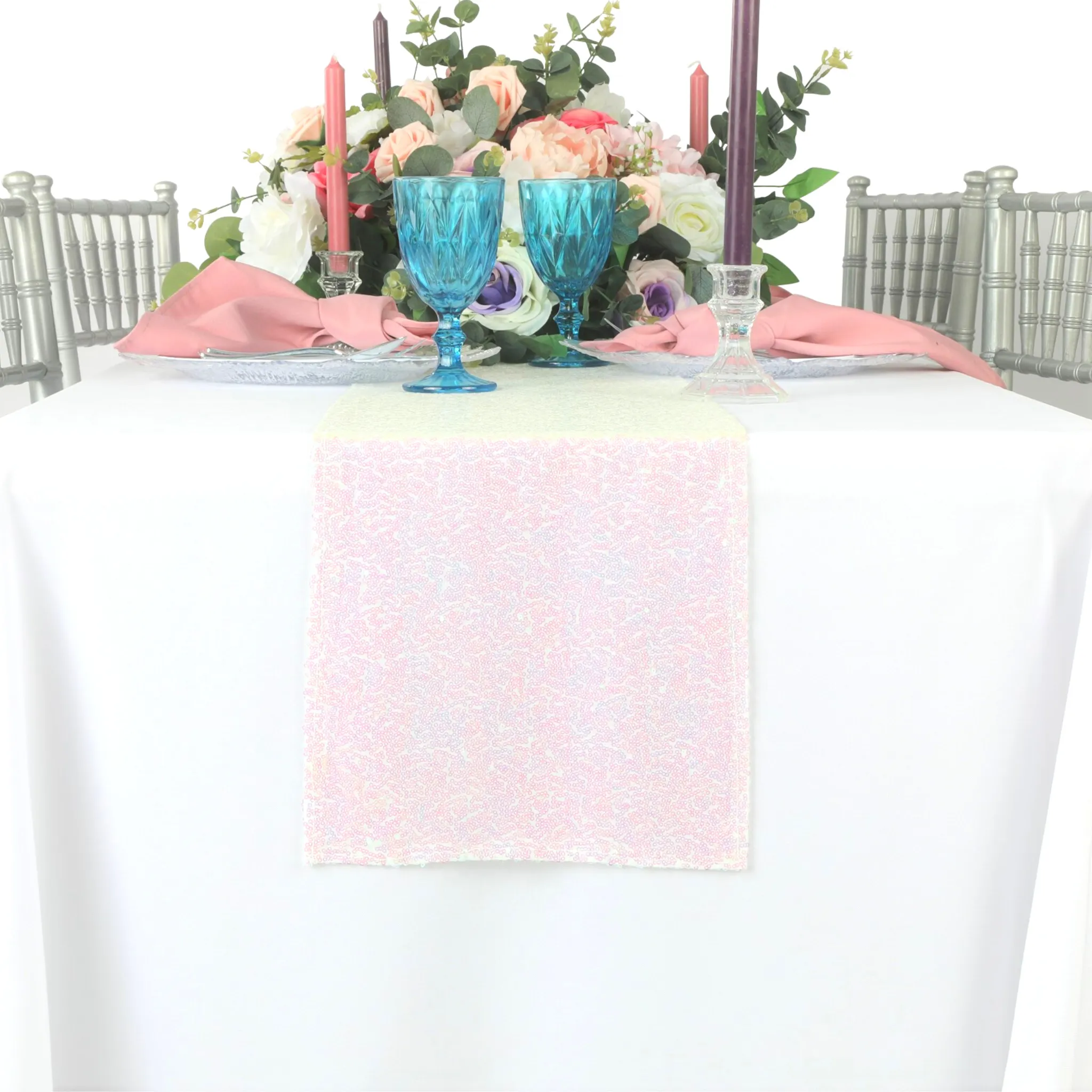 Glitz Sequin Mesh Net Table Runner 12"x108" - Iridescent White