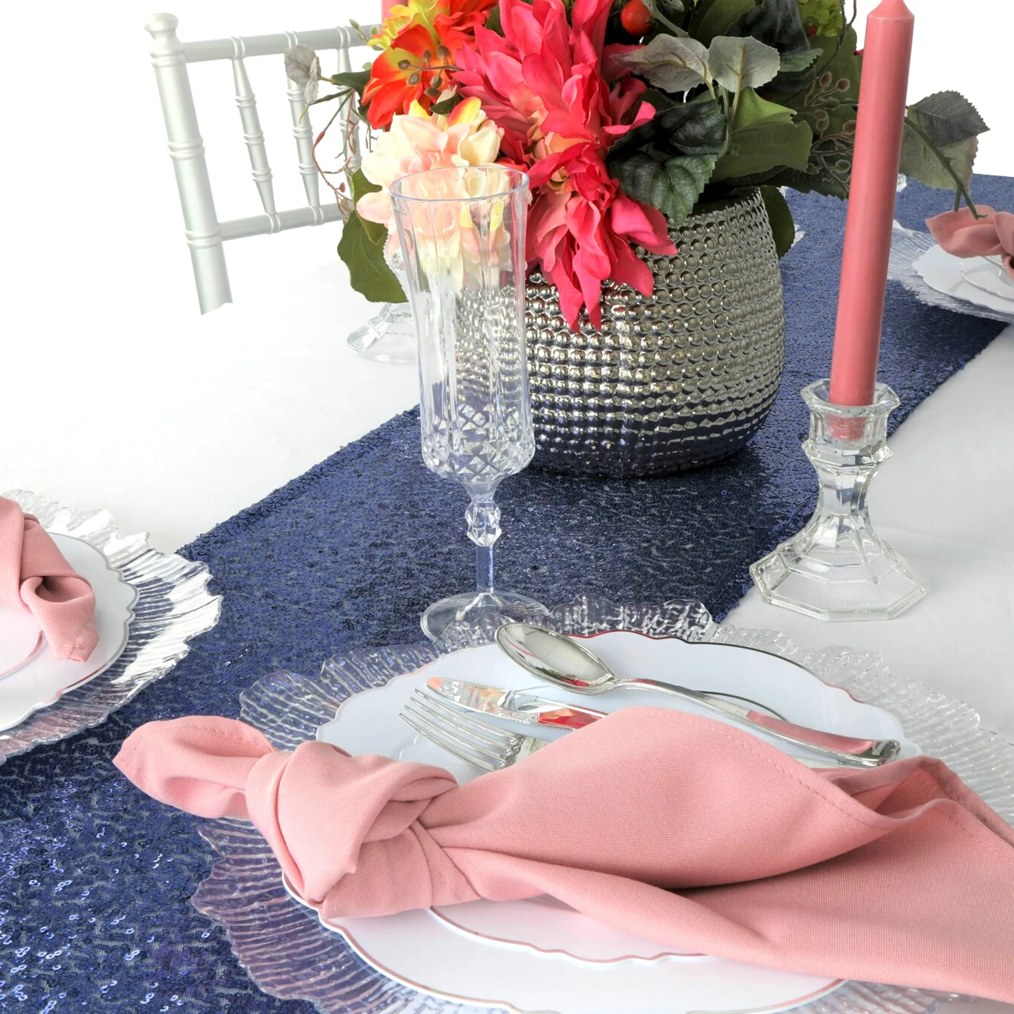 Glitz Sequin Mesh Net Table Runner 12"x108" - Navy Blue