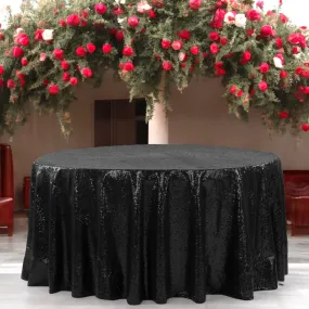 Glitz Sequins 120" Round Tablecloth - Black