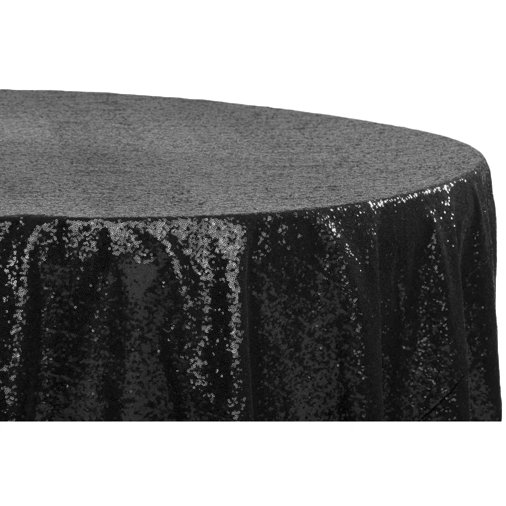 Glitz Sequins 120" Round Tablecloth - Black